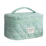 FunBlast Travel Makeup Bag for Women – Cute Cotton Cosmetic Toiletry Organizer, Large Capacity Zipper Pouch, Handheld Portable Storage Bag for Daily Use & Travel (Green)