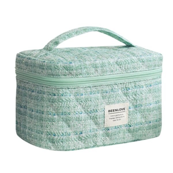 FunBlast Travel Makeup Bag for Women – Cute Cotton Cosmetic Toiletry Organizer, Large Capacity Zipper Pouch, Handheld Portable Storage Bag for Daily Use & Travel (Green)