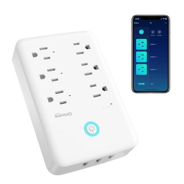 GHome Smart Plug Outlet Extender, Surge Protector with 3 Individually Controlled Smart Power Strips and 3 USB Ports, Works with Alexa & Google Home, 15A/1800W, White