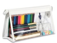 GLUN ® Stationary Transparent Pouch with Zipper Closing for Girls & Boys,Pouch for School,Collage,Office,Cosmetic Use Bag for Women,Multi-Purpose Bag,White