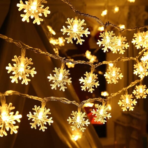 Gesto Serial String Lights - 14 LED Snow Flake, 10 Feet Warm White Fairy Lights for Home,Mandir,Pooja Room, Deepawali & Diwali Decoration, Christmas,Festival | Indoor & Outdoor Decorative Lights
