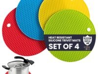 Global Local Round Silicone Trivets Mats for Hot Pots and Pans,Silicone Pot Holders,Multi Purpose Trivets Mats Heat Resistant Trivet Mat,Teapot Coaster (Pack of 4)