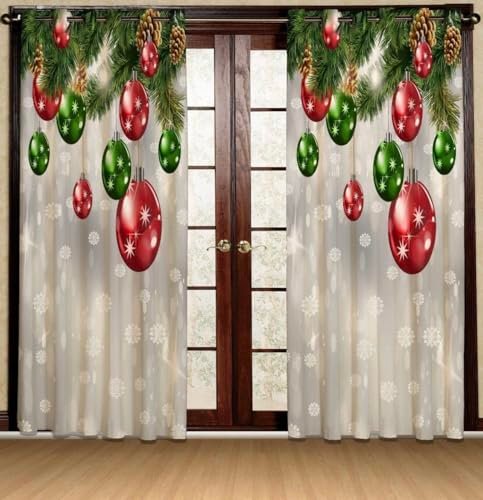 Gopvi 3D Digital Printed Christmas Curtains 1 Piece Panel | Living Room Bedroom Party Decor Polyester Eyelet Window Curtains | 5 Feet Festive Drapes Decorative Xmas Curtain (4x5Ft) Balloons