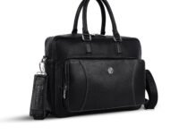 HAMMONDS FLYCATCHER Genuine Leather Laptop Bag for Men - Office Bag - Fits Up to 15.6 Inch Laptop - Laptop Messenger Bags/Leather Bag for Men with Adjustable Shoulder Strap and Trolley Strap - Black