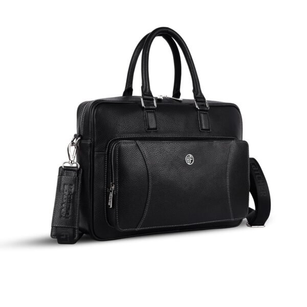 HAMMONDS FLYCATCHER Genuine Leather Laptop Bag for Men - Office Bag - Fits Up to 15.6 Inch Laptop - Laptop Messenger Bags/Leather Bag for Men with Adjustable Shoulder Strap and Trolley Strap - Black