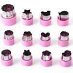 HASTHIP® 12Pcs Cookie Cutter Shapes for Kids, Stainless Steel Fruit Cutter Cookie Cutter Shapes Embossing Mold, Bread Sandwich Cutter for Kitchen, Baking Mold, Pastry Mold (Pink)