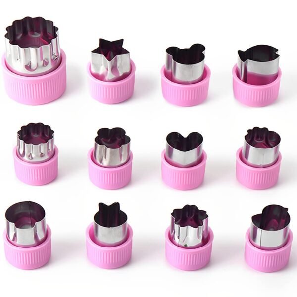 HASTHIP® 12Pcs Cookie Cutter Shapes for Kids, Stainless Steel Fruit Cutter Cookie Cutter Shapes Embossing Mold, Bread Sandwich Cutter for Kitchen, Baking Mold, Pastry Mold (Pink)
