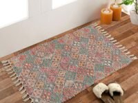 HOMADORN Handmade Sustainable Printed Modern Dhurrie/Rugs/Carpet upcycled from Scrap Fabric for Living Room/Bedside Runner for Enhanced Decor (2x3 feet)