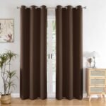 HOMEMONDE Solid Blackout Curtains 9 Feet for Long Door Set of 2,Faux Silk 97% Blackout Thick Curtain for Living Room,Bedroom,Room Privacy and Thermal Insulation 108 Inch,(Dark Brown,274x118 CMs)