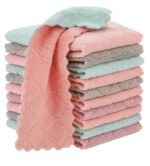 HSR Small Size Kitchen Dish Cleaning Nonstick Oil Coral Velvet Microfiber Wipes Magic Oil Resistant Cleaning Cloth - 15cm x 27cm (Pack of 10)