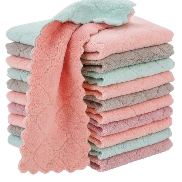 HSR Small Size Kitchen Dish Cleaning Nonstick Oil Coral Velvet Microfiber Wipes Magic Oil Resistant Cleaning Cloth - 15cm x 27cm (Pack of 10)