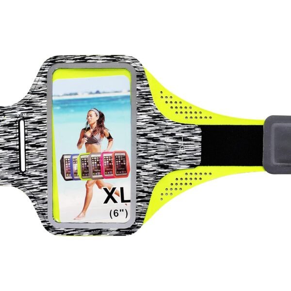 HUMBLE Cell Phone Armband for All iPhone and Android Smartphones Phone Arm Holder Touchable Screen for Gym Running and Aerobics, Cycling with Extra compartments (Grey Camouflage and Neon)