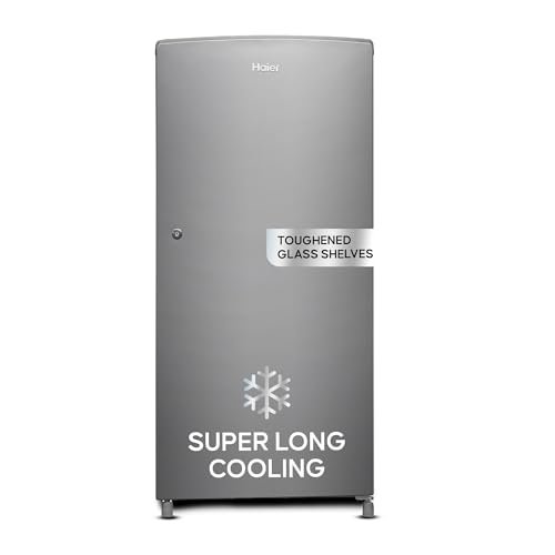 Haier 185L 2 Star Direct Cool Single Door Refrigerator | Toughened Glass Shelves | Large Veg Box | Fast Ice Making | Longer Cooling Retention | Easy Clean Back (HED-19TMS-N, Moon Silver)