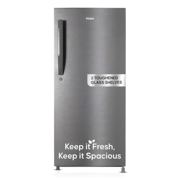 Haier 190L 4 Star Direct Cool Single Door Refrigerator | 3 Toughened Glass Shelves | Fast Ice Making in Just 60 minutes | Large Veg Box| Easy Clean Back (HED-204DS-P, Dazzle Steel)