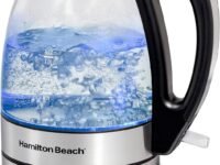 Hamilton Beach Glass Electric Tea Kettle, Water Boiler & Heater, 1 Liter, 1500 Watts for Fast Boiling, BPA Free, Cordless Serving, Auto-Shutoff & Boil-Dry Protection, Soft Blue LED (40930)