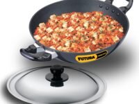 Hawkins Futura 2.5 Litre Deep Fry Pan, Non Stick Kadai with Stainless Steel Lid, Round Bottom Kadhai, Black (NK25S)