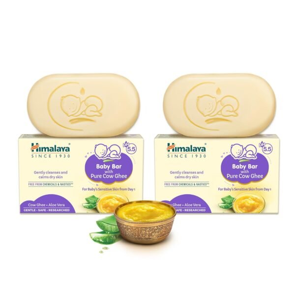 Himalaya Baby Bar with Pure Cow Ghee 125G|ph 5.5|Aloe vera|Soap free|Derma Tested | Safe for newborns|For baby's sensitive skin from day 1 (Pack of 2)