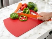 HomeWiz Kitchen Plastic Cutting Chopping Board with Handle for Vegetable, Fruits, Cheese, Premium-Grade Plastic, 100% Food Safe, BPA-Free, Dishwasher Safe, Microwave Safe, Anti Bacterial Red Rectangle