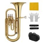 Homgee Brass B Flat Baritone Bb Wind Instrument Gold Lacquer Surface with Carry Case Mouthpiece Gloves Cleaning Cloth
