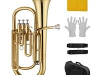 Homgee Brass B Flat Baritone Bb Wind Instrument Gold Lacquer Surface with Carry Case Mouthpiece Gloves Cleaning Cloth