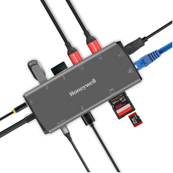 Honeywell 11-in-1 TypeC Multiport Dock with Dual 4K HDMI,DP,RJ45 Ethernet Port,2xUSB 3.0 & TypeC 3.0,3.5 mm Audio Ports,SD & MicroSD Slot,Compatible with All TypeC Devices- Windows,MAC