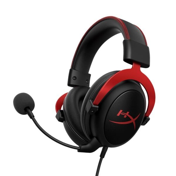 HyperX Cloud II – Wired Gaming Headset for PC, PS5 / PS4. Active Noise Cancellation, Over Ear, circumaural, Closed Back, Virtual 7.1 Surround Sound - Black-Red (4P5M0AA)