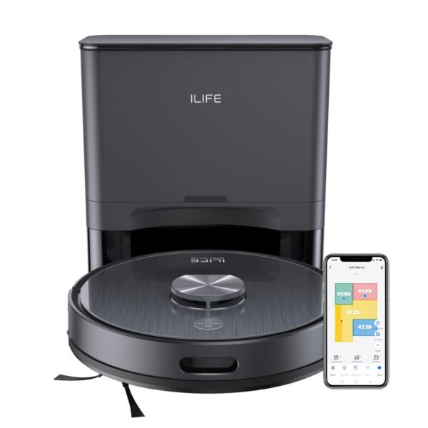 ILIFE T20s Pro Robot Vacuum Cleaner with Advanced LiDAR Navigation, Self-Emptying for Up to 10 Weeks, 6500Pa Suction, Simultaneous Vac and Mop, Multi Floor Maps, Customized Cleaning, App, Alexa & GH