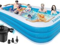 Inflatable Swimming Pool Adults Above Ground,10Feet-Swimming Pools for Kids and Adults,Outdoor,Garden-Easy Set Family Pool with Electric Air Pump 120" X 72" X 24" -(Multi) (10-Feet)