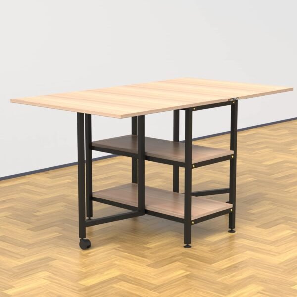 InnoFur Forio Folding Dining Table with Storage Rack for Home (Regular, Walnut)