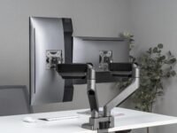 Jin Office Heavy Duty Dual Monitor Stand with Gas Spring Height Adjustment for 13-35" Monitors | Adjustable Double Monitor Arm | 2 Monitors Desk Mount | 15 KG Weight Capacity per Arm (Premium Silver)