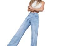 KOTTY Women’s High Waist Wide Leg Button Coin Pocket Straight Fit Jeans Stylish Regular to Plus Size Fit Denim Jeans for Women