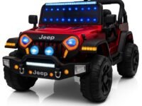 Kawaii Kids Charger Battery Operated 4x4 Big Size Jeep 12V Battery for Kids with 4 Motor Music and Working Lights (Rubicon-Red)