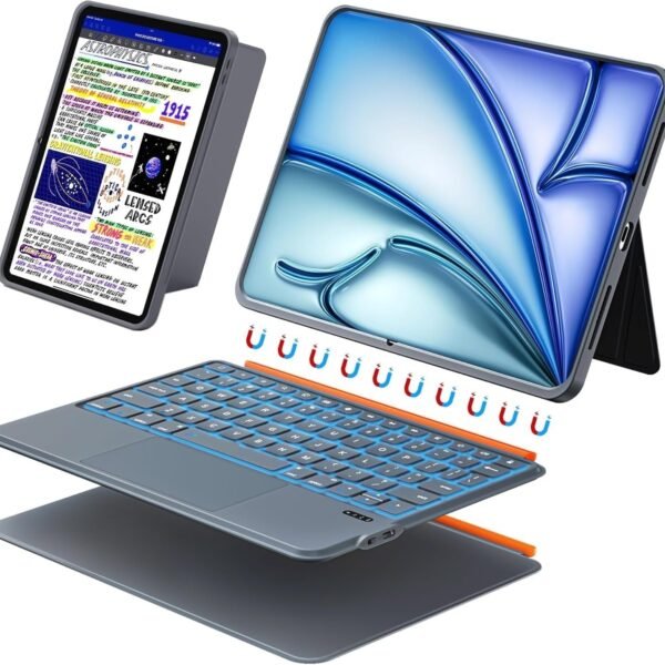 Kickstand Combo Keyboard case for iPad A16 (11th), iPad 10th Gen, iPad Air 11 (M3/M2) / Air 5th/4th & Pro 11 (4th/3rd/2nd/1st Gen) with 7-Colors Backlight, Precision Trackpad, Writing/Viewing