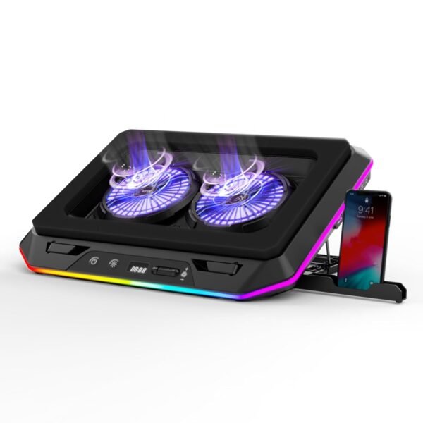 Kreo Arctik Pro Laptop Cooler Pad Dual 125mm Fans, 3000 RPM, 7-Way Adjustable Cooling Pad with RGB Lighting, USB-C Powered, Built-in USB Hub (Arctik Pro)