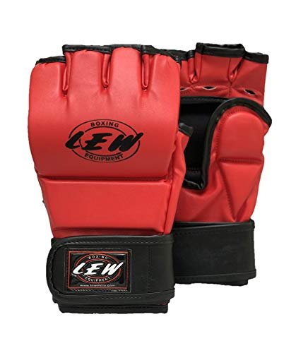 LEW Red/Black Martial Arts Training & Sparring | Palm-O Maya Hide Leather Grappling Mitts |Good for Kickboxing, Muay Thai, Cage Fighting, Punching Bag (Red/Black, Small/Medeium)
