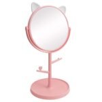 Leeonz Pink 360° Swivel Makeup Mirror, Bathroom Mirror, Shaving Mirror, Round, Tabletop Mounting, Framed (1Pcs) - Glass, 30 x 15 cm