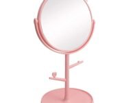 Leeonz Pink 360° Swivel Makeup Mirror, Bathroom Mirror, Shaving Mirror, Round, Tabletop Mounting, Framed (1Pcs) - Glass, 30 x 15 cm