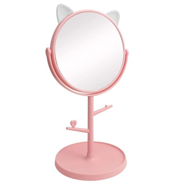 Leeonz Pink 360° Swivel Makeup Mirror, Bathroom Mirror, Shaving Mirror, Round, Tabletop Mounting, Framed (1Pcs) - Glass, 30 x 15 cm