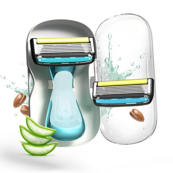 Letsshave Pro Compact Head Shaving Razor for Men (1 Handle + 2 Blades) | 6-Blade Sensitive Razor with Pivot Head & Open Flow Architecture | Precision Shave with Moisturizing Strip | Anti-Slip Grip | Travel-Friendly with Protective Case