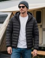 MAGCOMSEN Men's Lightweight Puffer Jacket Hooded Full Zip Water-Resistant Quilted Lined Winter Coats, Black, Medium