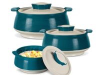 MILTON Venice Double Walled Inner Stainless Steel Serving Casserole Set of 3 (450 ml, 850 ml, 1350ml), PU Insulated Kitchen Hot Pot, Keeps Food hot & Fresh for Roti, Biryani, Marble Green
