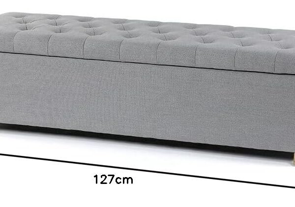 MODERN WAVE Ashlee 50" Large Fabric Upholstered Flip Top Storage Bench 3 Seater Sofa Couch Pouffe Sofa Bench Ottoman for Living Room, Bedroom, Office. (Grey)