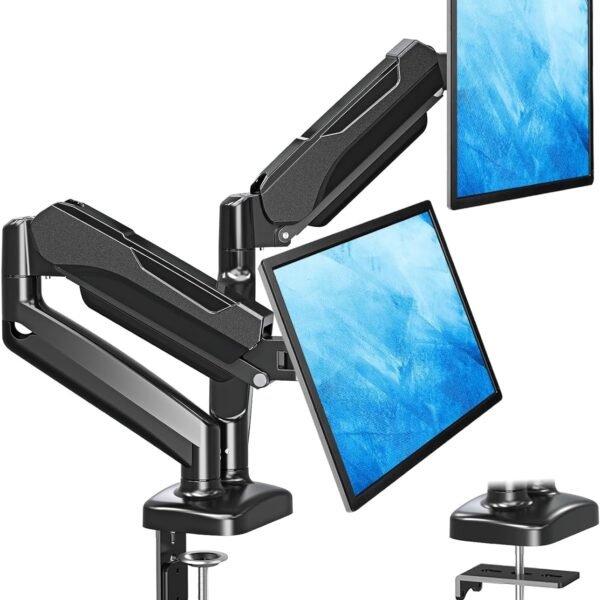 MOUNTUP Dual Monitor Stand for Desk, Gas Spring Monitor Arms for 32 27 24 22 Inches, Height Adjustable Double Monitors Mount, VESA Mount with C-Clamp & Grommet Base, Holds 4.4-17.6lbs, Black