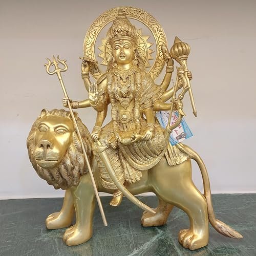 Mayank Metal Arts Brass Durga Maa Idol Home Decor | Maa Sherawali | Durga MATA Rani Showpiece (Height: 22.5 Inches)