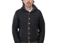Men's Costume Jacket with Hood - Traditional Knitted Wool Jacket - Hoodie Cardigan Grey/Anthracite Cardigan - Arvid, charcoal, XXL
