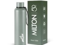 Milton Aura 1000 Thermosteel Water Bottle, 24 Hr Hot and Cold I Leak Proof Lid, ISI Certified I Vacuum Insulated I for Office, Gym, School I Grey