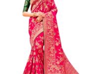 Monjolika Fashion Women's Banarasi Silk Blend Woven Zari With Tussles Saree and Jacquard Woven Blouse Piece (37765 color)