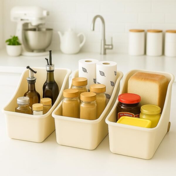 Multi-Purpose Storage Basket with Wheels – Portable Rolling Organizer for Kitchen, Pantry, Bathroom, and Under-Sink Storage – Durable Ventilated Basket (Pack of 3)