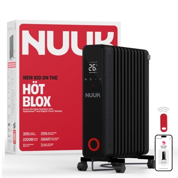 NUUK HÖT BLOX Smart OFR | Free Storage Bag | Remote Control & Smart App | Up to 20% Energy Savings | 30% Faster Heating | 11 M-Shaped Fins | 2200W Power | 4 Heat Modes | Oil Heater For Home