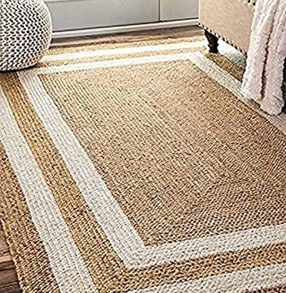Naze Jute Braided Carpet Natural Rug Hand Woven & Reversible For Office, Living Room, Kitchen, Guest Room, Sofa Area 4X6 Pattern 8, Rectangular